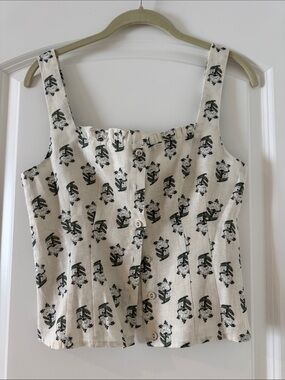 RHODE Cream Floral Button-Front Tank Top